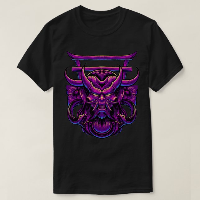 Japanese Head Demon Samurai Vintage Art T-Shirt (Design Front)
