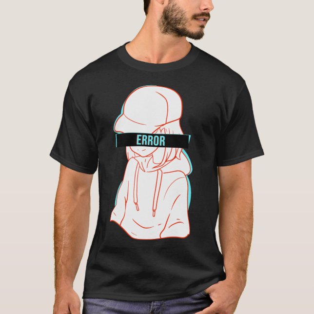 Japanese Hipster Girl Retro 3D Error T-Shirt (Front)