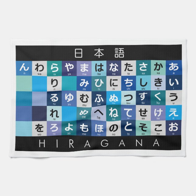 Japanese Hiragana table Tea Towel (Horizontal)