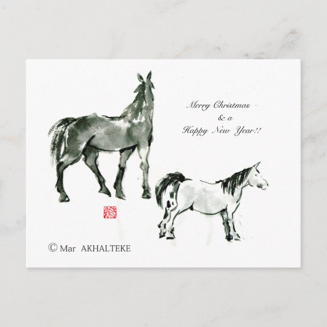 Japanese horse samurai art equestrian sumi holiday postcard (Front)