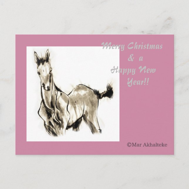 Japanese horse samurai art equestrian sumi holiday postcard (Front)