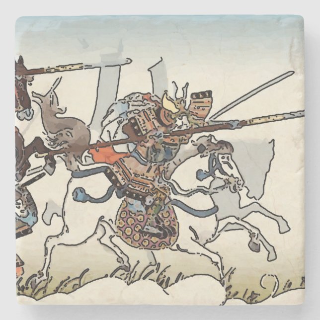 Japanese Horsemen Stone Coaster (Front)