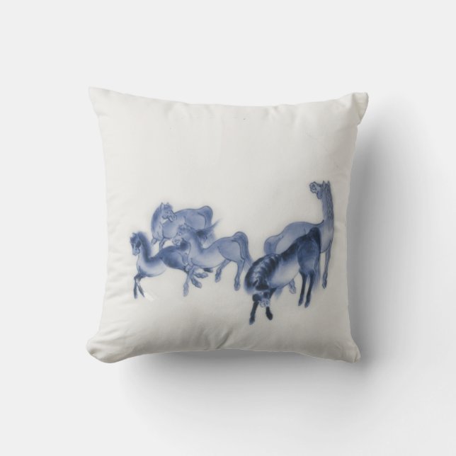 Japanese Horses Antique Reproduction Cushion (Front)