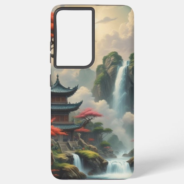 Japanese House and waterfall view phone case (Back)
