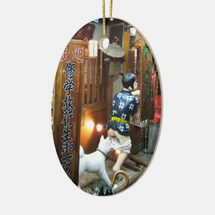 Japanese Humour - Dog Pulling Pants Down Ceramic Tree Decoration