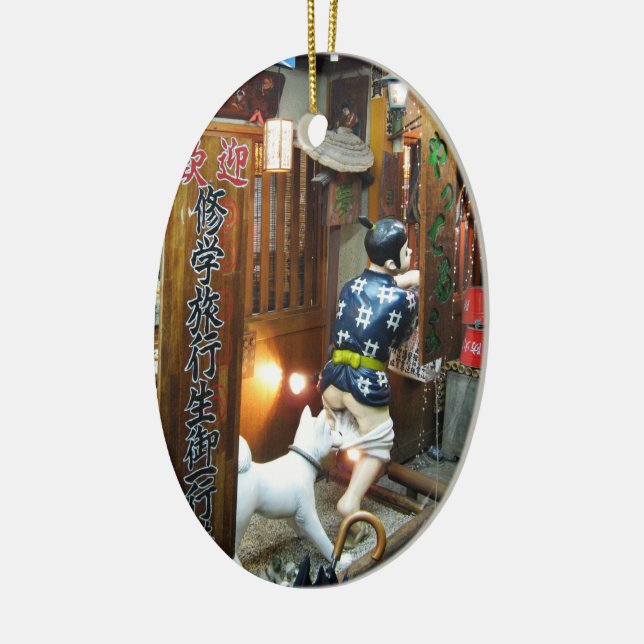 Japanese Humour - Dog Pulling Pants Down Ceramic Tree Decoration (Left)