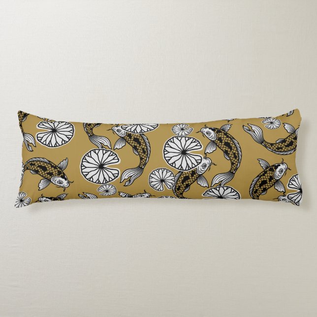 Japanese Indigo Gold Carp Folk Pattern Body Cushion (Front)