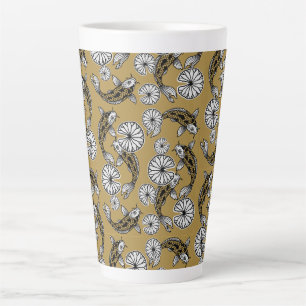 Japanese Indigo Gold Carp Folk Pattern Latte Mug