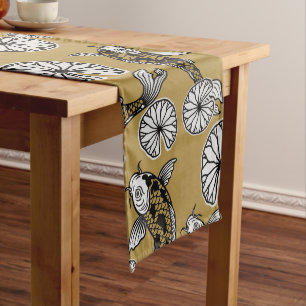 Japanese Indigo Gold Carp Folk Pattern Medium Table Runner