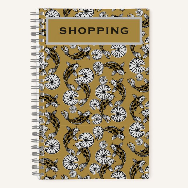 Japanese Indigo Gold Carp Folk Pattern Notebook (Front)