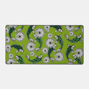 Japanese Indigo Green Carp Folk Pattern Desk Mat