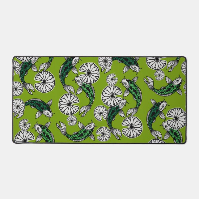 Japanese Indigo Green Carp Folk Pattern Desk Mat (Front)