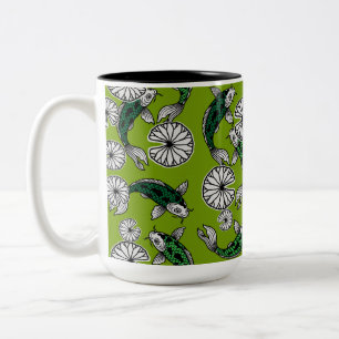 Japanese Indigo Green Carp Folk Pattern Two-Tone Coffee Mug