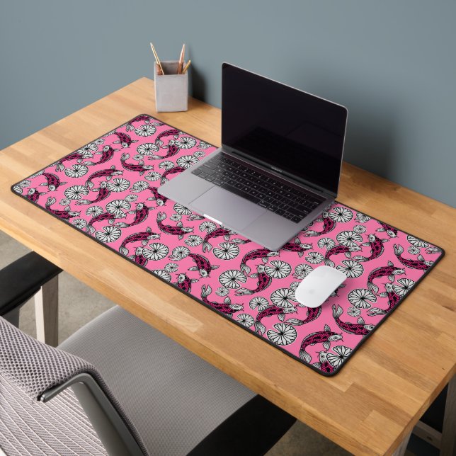 Japanese Indigo Pink Carp Folk Pattern Desk Mat (Office 2)
