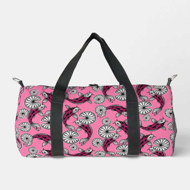 Japanese Indigo Pink Carp Folk Pattern Duffle Bag (Front)