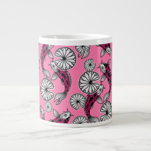 Japanese Indigo Pink Carp Folk Pattern Large Coffee Mug