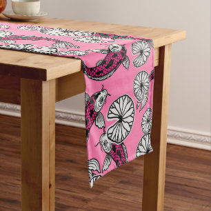 Japanese Indigo Pink Carp Folk Pattern Long Table Runner