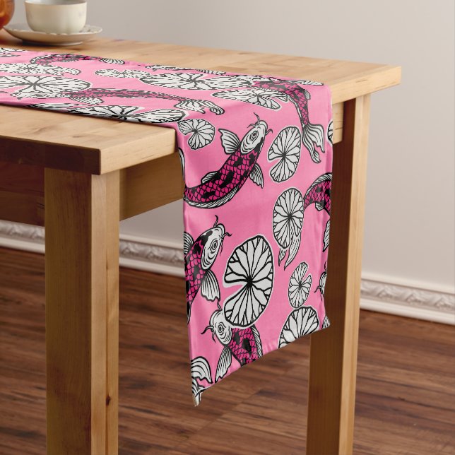 Japanese Indigo Pink Carp Folk Pattern Medium Table Runner (In Situ)