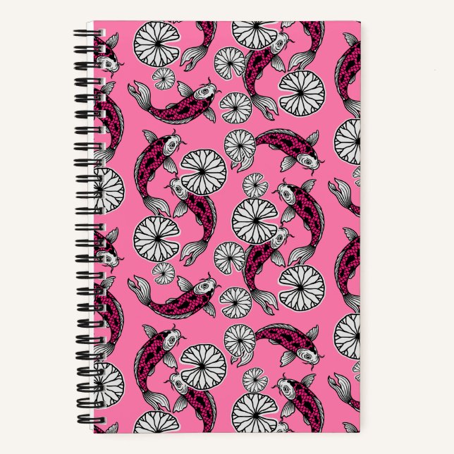 Japanese Indigo Pink Carp Folk Pattern Notebook (Front)