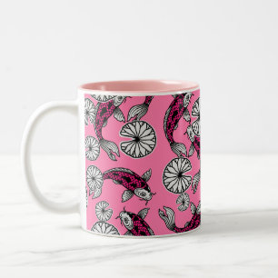 Japanese Indigo Pink Carp Folk Pattern Two-Tone Coffee Mug