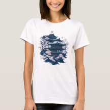 Japanese Ink Art Temple Surrounded by Trees