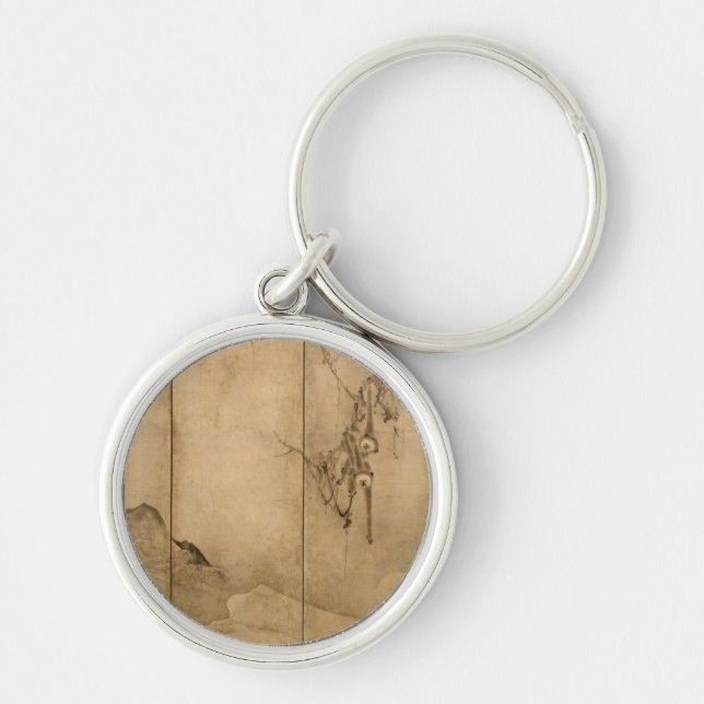 Japanese Ink on paper Gibbons Primates & Landscape Key Ring (Front)