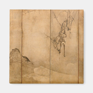 Japanese Ink on paper Gibbons Primates & Landscape Magnet