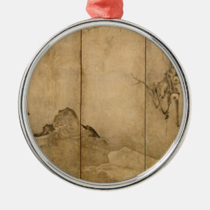 Japanese Ink on paper Gibbons Primates & Landscape Metal Tree Decoration