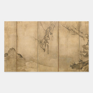 Japanese Ink on paper Gibbons Primates & Landscape Rectangular Sticker