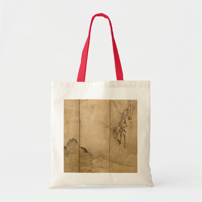 Japanese Ink on paper Gibbons Primates & Landscape Tote Bag (Front)