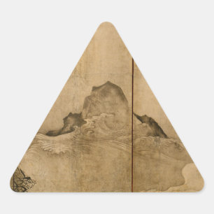 Japanese Ink on paper Gibbons Primates & Landscape Triangle Sticker