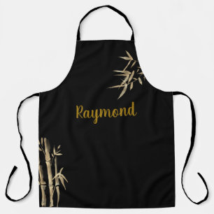 Japanese Ink Printing Black And Gold Bamboo Design Apron