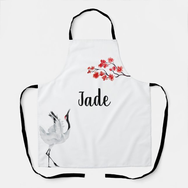 Japanese Ink Printing Sakura And Crane Apron (Front)