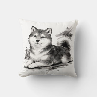 【Japanese Ink Puppy Throw Pillow】 Cushion