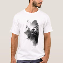 Japanese Ink Wash Zen Pagoda Landscape T-Shirt