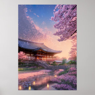 Japanese Inn in the Warm Glow of the Sunset Poster