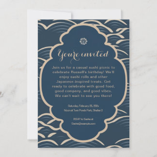 Japanese-inspired blue-wave party invitation