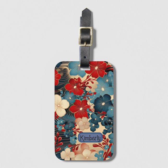 Japanese Inspired Floral Luggage Tag (Front Vertical)