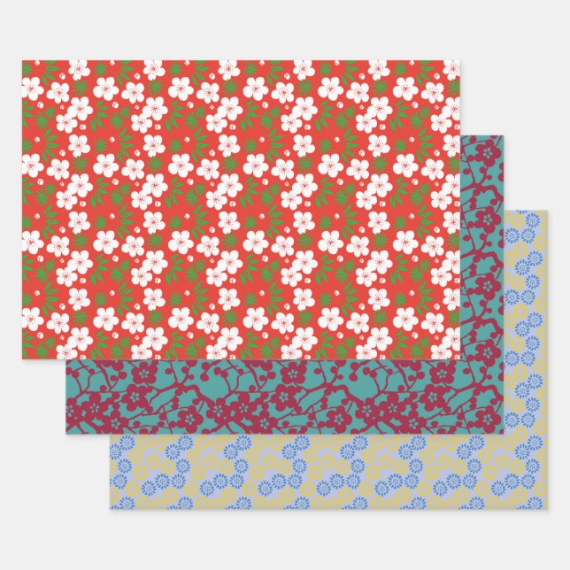 Japanese Inspired Floral Wrapping Paper Sheet (Set)