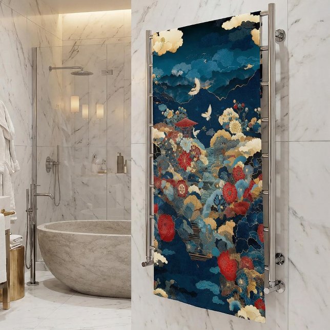 Japanese Inspired Luxury Floral Art Bath Towel (Creator Uploaded)