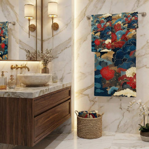 Japanese Inspired Luxury Floral Art Bath Towel Set