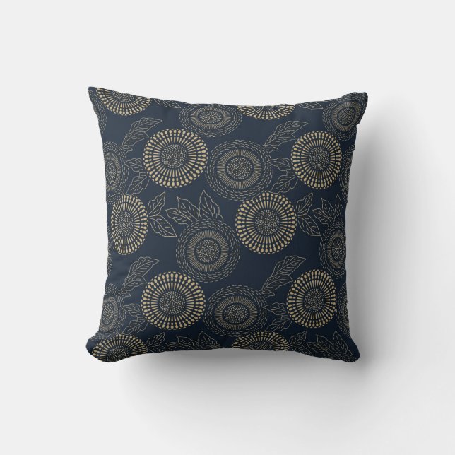 Japanese inspired pattern indigo and tan design7 cushion (Front)