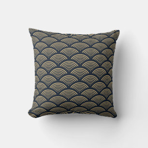Japanese inspired pattern indigo and tan design 4 cushion