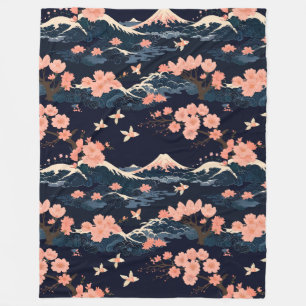 Japanese-Inspired Sakura Cherry Blossom Fleece Blanket