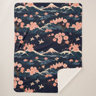 Japanese-Inspired Sakura Cherry Blossom Sherpa Blanket