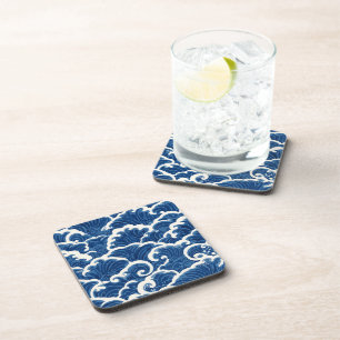 Japanese-Inspired Seamless Ocean Wave Pattern Coaster