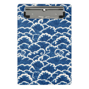 Japanese-Inspired Seamless Ocean Wave Pattern Mini Clipboard
