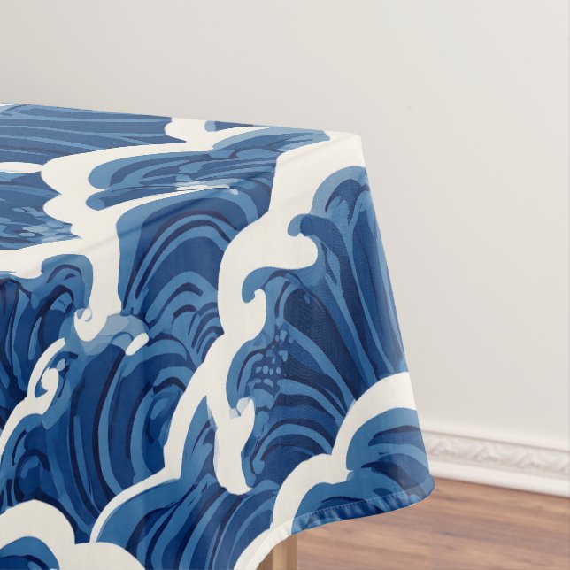 Japanese-Inspired Seamless Ocean Wave Pattern Tablecloth (In Situ)