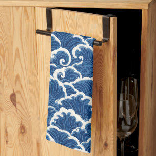 Japanese-Inspired Seamless Ocean Wave Pattern Tea Towel