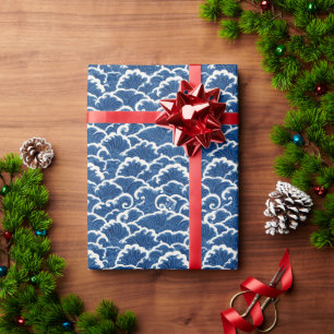 Japanese-Inspired Seamless Ocean Wave Pattern Wrapping Paper